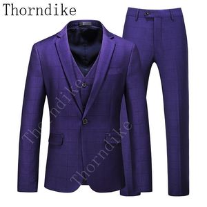 Herrdräkter blazers thorndike 2023 Tide Plaid Jacket Three-Pieces One Button Slim Fit Wedding Dress for Men Fashion Casual Suit Man