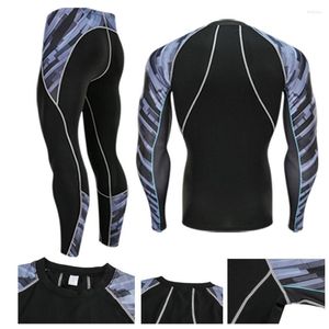 Men's T -skjortor Sports långärmad toppar som kör Leggins 2 -stycken Tracksuit Men Compression Tights Rash Gard Male Kit Sportswear 4xl