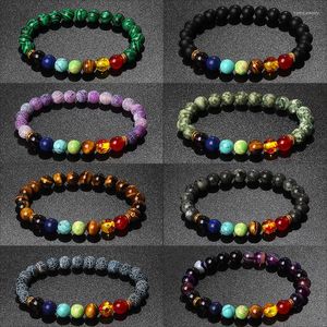 Strand Tiger Eye Stone 7 Chakra Bracelets Men Natural Reiki Cura Energia Bulkles Bulles Mulheres ioga Jóias de Saúde de Bracelete de ioga