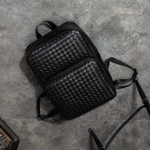 Factory whole men handbag woven backpack simple outdoor leisure plaid leather shoulder bag street trend hand-woven messenger b227R
