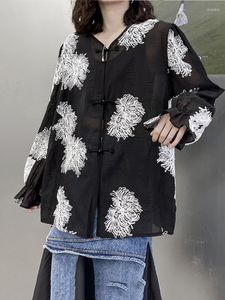 Kadın bluzları Xitao Nakış Kadınlar Gömlek Vintage Bobin Kontrast Renk V Yağlık Yaka Uzun Kollu Yaz Mizaç Üst Wld11729