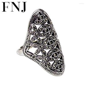 Küme halkaları fnj 925 gümüş ifadesi çiçek yüzüğü marcasite moda orijinal s925 kadınlar için sterling mücevher ayarlanabilir boyut