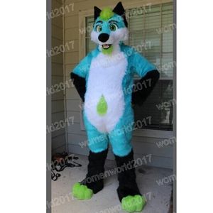 Halloween Blue Husky Dog Mascot Costume Simulation Tecknad Karaktärutrustning Suit unisex vuxna outfit karnevalfestival fancy klänning