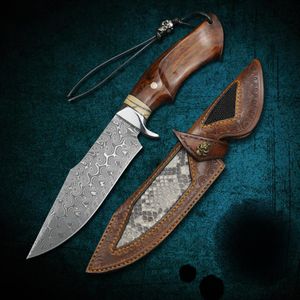 Damascus steel fixed blade and desert iron wood handle outdoor camping survival trekking tactical straight knife EDC utility tool277K
