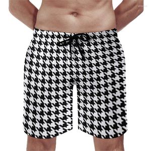 Мужские шорты черно -белая клетчатая доска Houndstooth Print Мужчины удобные короткие брюки таможенные плюс размер плавания