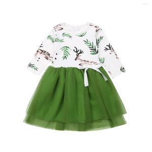 Abiti da ragazza CitgeeAutumn 2-7Y Christmas Kids Neonate Dress Xmas Deer Tutu Party Casual Green Clothes