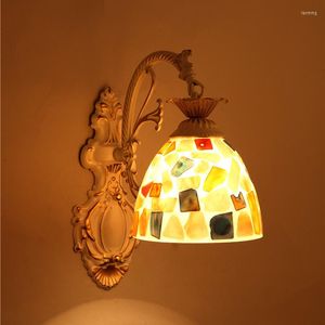 Vägglampa modern europeisk sänggång gångbalkong sovrum retro kreativa medelhavsglasbelysning och lyktor