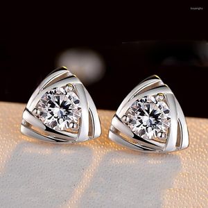 Stud Earrings Silver Color Jewelry Double Triangle Imitation Purple Crystal For Women Boucle D'oreille Brincos Pendientes 117