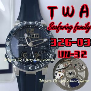 TWA 326-03 Black Toro Perpetual Calendar Luxury Men's Watch UN-32 Automatic Chain Closing Movement, 316L Steel/Ceramic Rim/Button/Crown, Sapphire Glass, 43mm, eight