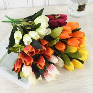 Decorative Flowers 9 Heads/Bouquet Silicone Tulip Artificial Flower Real Touch Fake Bouquet For Wedding Decoration Home Decor