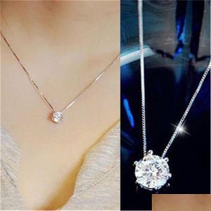 Anhänger Halsketten Frauen Mode Einfache Choker Kristall Anhänger Halskette Glanz Strass Silber Farbe Kette Schmuck Großhandel Drop Deli DHC4B