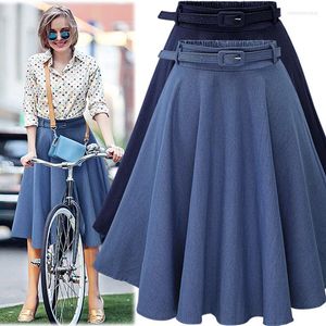 Skirts Retro Denim Midi For Women Summer Clothes 2023 Streetwear Ladies Jeans Casual High Waist A Line