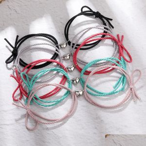 Braccialetti con ciondoli Coppia Bracciale a distanza magnetica Regolabile Corda fortunata Elastico Elastico Intrecciato Cuore Charms Amanti Gioielli Regalo Dhltp