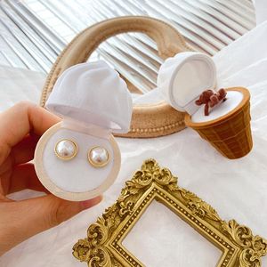 Gift Wrap Ice Cream Shape Flannelette Ring Box Halsband Örhängen Kreativa smycken Förpackningsgåvor Butiker Store Accessories