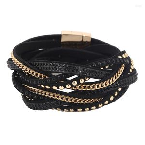 Bracelets de charme Modas vendendo boho Suede Pu Leather Long Magnet Bracelet para mulheres Acessórias de casamento Jóias