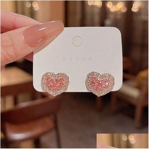Stud Sweet Heart Earrings Delicate Gold Color Cute Mini Ear Studs Trendy Nails For Women Girls Jewelry Gift Drop Delivery Dh1Ci