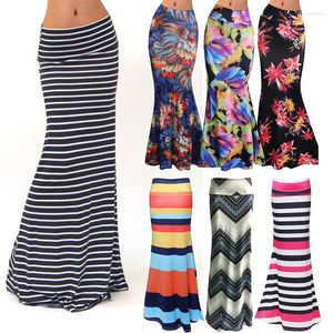 Skirts S-3XL Spring Elastic High-waist Long Pencil Skirt For Women 2023 Printed