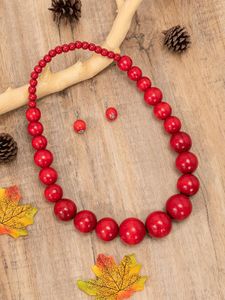 Collana orecchini set moda gioielli in legno colore rosso brillante Lady Free Mail