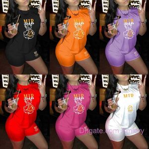 Casual Designer Tracksuits For Women Summer Clothing 2024 Short Sleeve Tops And Short Two Piece Set Fashion 2 Pcs Print T Shirt Sports Set Outfits