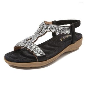 Sandalen, tolle Qualität, Dropship, Strasssteine, Damen-Freizeit-Freizeitschuhe, Böhmen, Sommer, Kristalle, Komfort, Keilabsatz, bequemer Spaziergang