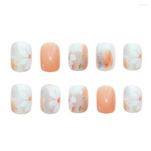 False Nails 24PCS Short Press On Orange Flowers Full Coverage Artificial Glue/Jelly Gel Type Fake PR Sale