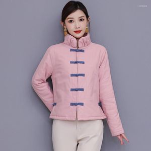 エスニック服冬の中国ジャケット女性ヴィンテージの伝統タンスーツゆるい国立中国の服パッド入りコットンコートwu