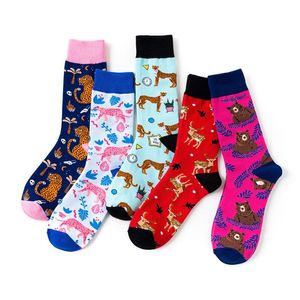 Herrensocken, 3 Paar, für Erwachsene, Marke, Tier, Löwe, Leopard, Bär, elegante Baumwolle, glücklich, Neuheit, Qualität, lila, Skateboard, Jungen, Geschenke, Sox