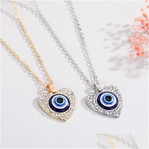 Pendant Necklaces New Fashion Choker Pendants Heartshaped Sier Plated Blue Evil Eye Necklace Enamel For Women Glamour Jewelry Dhgarden Dh7Q4