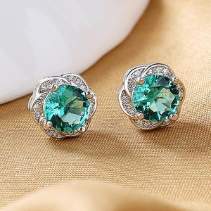 Stud Earrings 2023 Fashion S925 Sterling Silver Fine 10MM Flower Green Zircon For Women Engagement Mom Jewelry