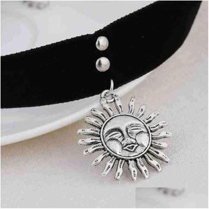 Chokers 1Pcs Vintage Women Gothic Leon The Professional Mathilda Choker Necklaces Girls Black Veet Ribbon Retro Sun Shaped N Dhgarden Dhlgj