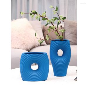 Vasos nórdicos vaso de cerâmica azul gabinete de tv viva moderna varanda e decoração minimalista de equipamentos de flores domésticas