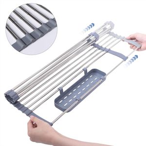 Organisation Roll Up Dish Drying Rack Telescopic Kitchen Organizer Dish Drainer Sink Drain Rack Mat Foldbar rostfritt stål Drain Rack