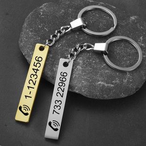 Custom Phone Number Logo Name Keychain Women Men Car Key Ring Laser Engraveing Key Chain Stainless Steel Personalized Gift