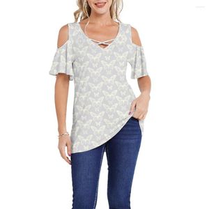 Kvinnors T-skjortor Kvinnor Butterfly Print T-shirt Summer Short Sleeve Shirt Clothing Fashion Off-the-Shoulder Top