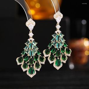 Dangle Earrings S925 Silver Needle Super Flash Cz Inlaid for Women Water Drop Petal Heady Industry Luxury Dress