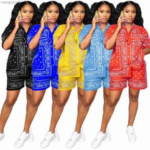 Women's Tracksuits Adogirl Fashion Paisley Bandana Print 2 Two Piece Sets Women Tracksuit Short Sleeve Shirt + Shorts Sets Female Outfits Matching T230515