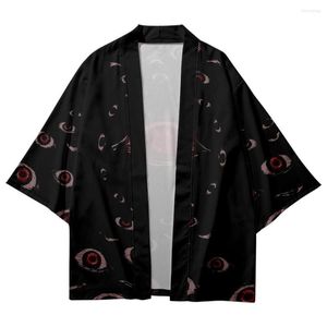 Ethnic Cartoon Cartoon Eye Black Japanese Kimono Beach Shorts Mężczyźni Kobiety luźniejszy kardigan yukata harajuku haori