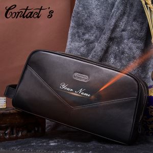 Cosmetic Bags Cases Contact's Genuine Leather Men's Cosmetic Bags Case Travel Organizer Men Toiletry Bag Luxury Brand Makeup Bags Large Capacity 230515