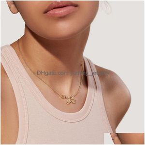 Chokers Dainty Personalized Choker Mama Necklace Stainless Steel Sister Hope Dream Brooklyn Smile Thank You Link Chain Necklaces Dro Dhj1T