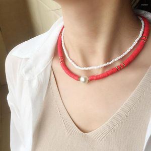 Choker Fashion Multilayer Polymer Clay String Beads Charmiga akrylfrön Beaded Necklace Women Boho Imitation Pearls Smycken