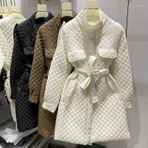 Frauen Daunen Heydress 2023 Koreanische Frauen Parkas Taschen Argyle Lange Plaid Blase Jacke Winter Gerade Mantel Raute Muster Casual Schärpen