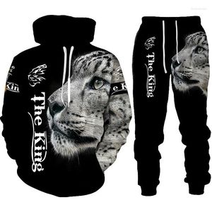 Herrspårar Ferocious Leopard 3D tryckta hoodie byxor svart spårdräkt män kvinnor tröjor två stycken uppsättningar långärmad herrkläder