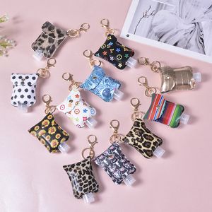 Hand Sanitizer Leather Case Portable Desinfectant Bottle Holder Parfymflaska täcker Key Chain Pendant Christmas Gift 16 Designs