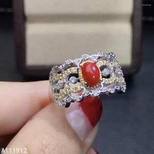 Klusterringar kjjeaxcmy fina smycken naturlig röd korall 925 sterling silver kvinnor ädelsten ring stöd test vackert