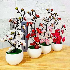 Decorative Flowers 1pc Artificial Plum Blossom Plants Pot Garden Home Office Decoration Fake DIY Wreath Supplies