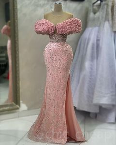 ASO EBI 2023 Arabska syrena różowa sukienka balowa Pealrs Kryształy seksowne wieczór formalne przyjęcie drugie przyjęcie urodzinowe suknie zaręczynowe sukienki szat de soiree sh045