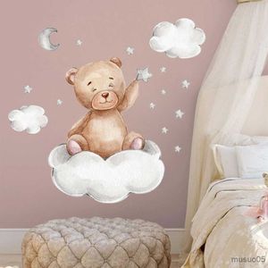 Adesivos de brinquedos infantis urso nuvens de lua estrelas adesivos de parede quarto para bebês quarto de garotas decoração caseira sala de estar de parede de papel de parede adesivo