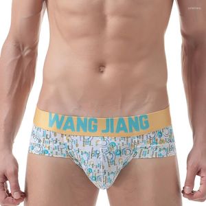 Cueca wj Brand Brand Men's Ice Silk Summer Roupa Sexy Briefas Cool Panties Low Rise Breathable calças de impressão masculina