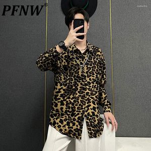 Men's Casual Shirts PFNW Spring Summer Men's Trend Leopard Print Leisure Handsome Outdoor Colors Contracted Vintage Korean Coat 28A2175