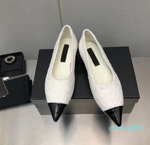 Women Dress Shoes Nude Toe Pumps Tweed Calfskin White Black Leather Tweeds Fabrics Winter Casual Shoes Fashion wedding Flat Shoe With Box